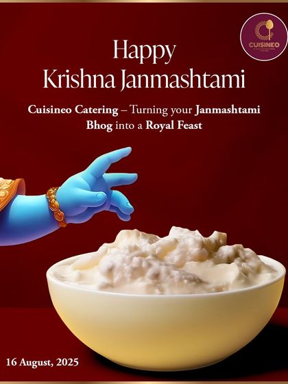 We can turn your Janmashtami bhog into a royal feast. This graphic celebrates the divine festival with the sweetness it deserves.