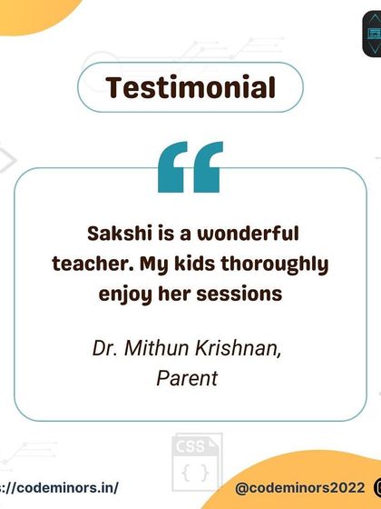 A simple and powerful testimonial from a parent, Dr. Mithun Krishnan, who shares that his kids thoroughly enjoy their sessions with me. This feedback reflects my goal to make every class a positive and fun experience.