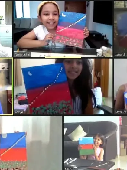 No matter where you are, your child can join the creative fun! This is a snapshot from one of my online canvas painting classes. I provide step-by-step guidance to ensure every child feels connected and proud of their work, even from a distance.