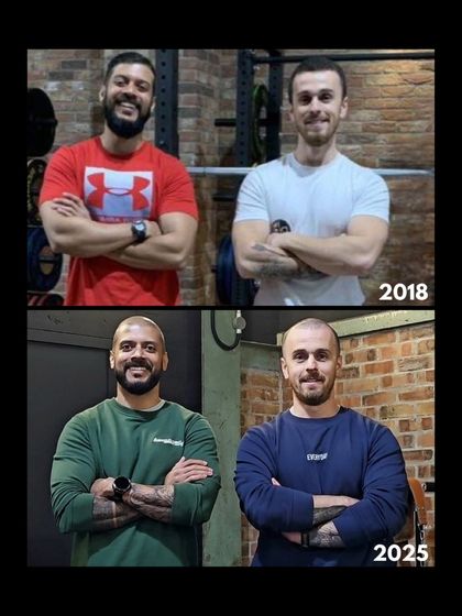 A throwback to 2018 vs. 2025 with my coaching partner, Tom. We've both been in this game for a long time, constantly learning and refining our approach, which we bring to the Un-Trainable program.