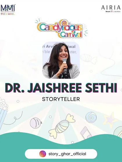 Storytelling is a key part of my events. Here's Dr. Jaishree Sethi from Story Ghar, who brings stories to life and makes learning interactive and fun at the Candylicious Carnival.
