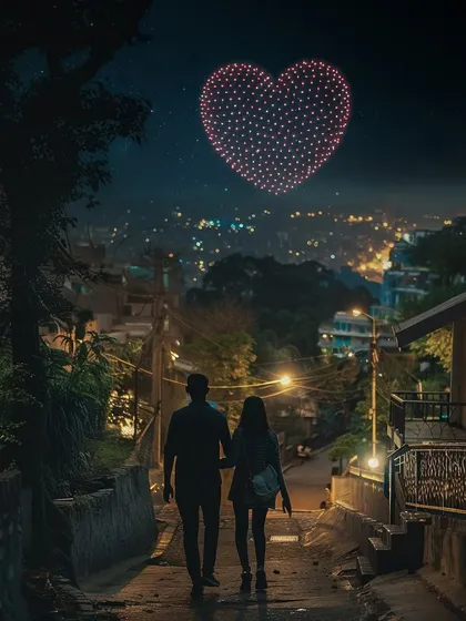 A perfect end to a romantic evening or a surprise marriage proposal. I can light up the sky with a symbol of your love as you walk through a special location, creating a private and deeply personal memory.