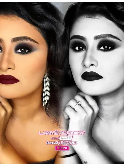 This image demonstrates the power of black and white makeup. I teach the theory behind creating looks that are impactful both in color and in monochrome, a crucial skill for photoshoots.