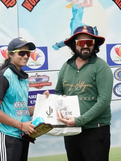 Another one of our star performers receiving her award for an outstanding performance during the Women's Cricket Championship. We celebrate every achievement, big and small.