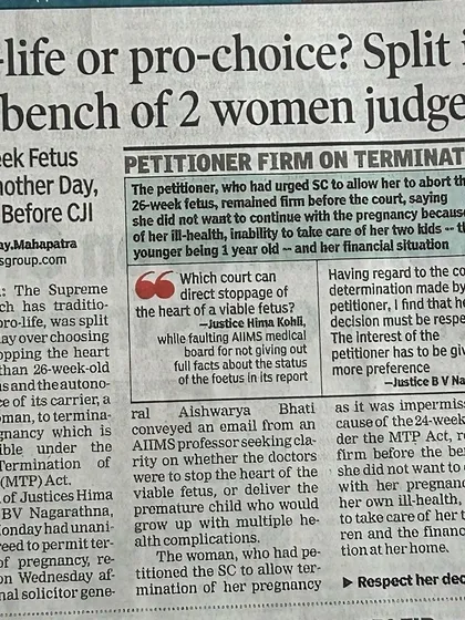 My practice extends to the most sensitive and personal areas of an individual's life, including matters of reproductive autonomy. This newspaper clipping highlights a complex case involving the Medical Termination of Pregnancy Act. I provide legal counsel in these situations, navigating the intricate balance between personal choice, medical ethics, and the existing legal framework to defend my client's personal liberty.