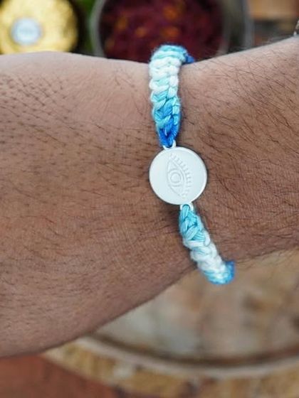 My personal favorite, the Silver Evil Eye Rakhi. It looks even more beautiful in real life.