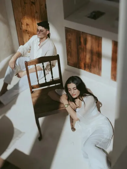 An artistic portrait from an indoor shoot in a beautiful Bali villa. We played with natural light and shadows to create a high-contrast, editorial look that feels both intimate and modern, focusing on form and quiet emotion.