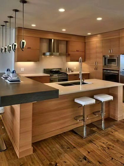 Modular Kitchen - Modular Home Interiors Modern Kitchens with Islands & Breakfast Bars photo 21