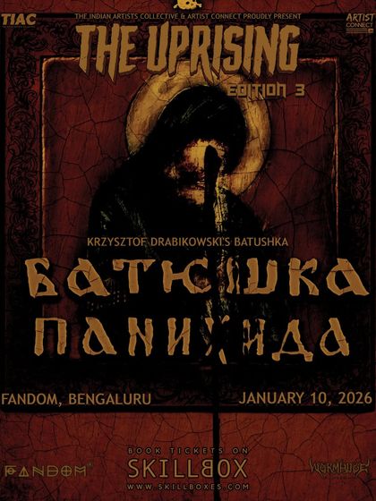The poster for Batushka's performance at 'The Uprising'. We partner with local collectives to bring niche, cult-favorite metal bands to intimate venues for a raw and intense fan experience.