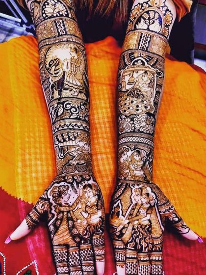 This incredibly detailed design is a masterclass in storytelling, with multiple panels depicting various scenes from a love story and wedding traditions.