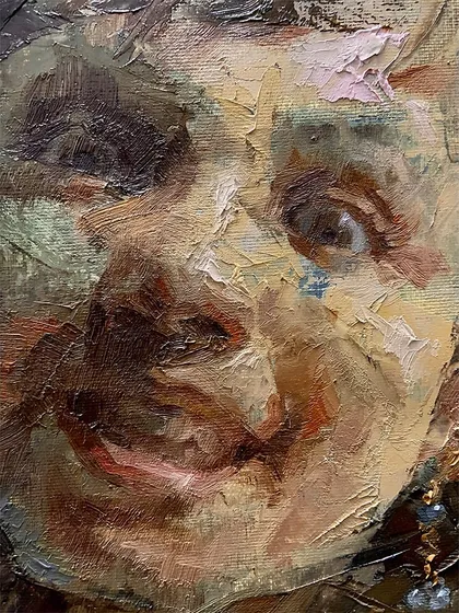 The full face from "The Smile Spectrum" series, showing the joyful expression and textured paint.
