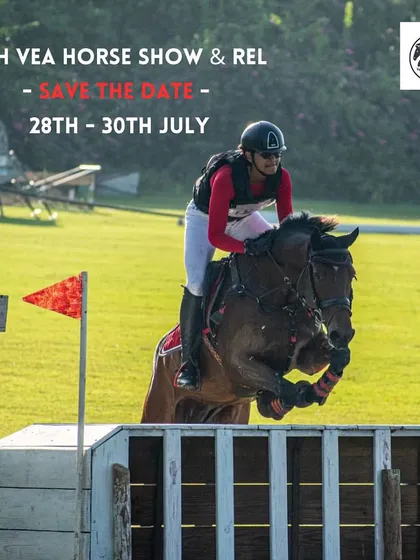 An action shot of a rider on our cross-country course, used to announce an upcoming VEA Horse Show. This image captures the excitement and adventure of eventing.