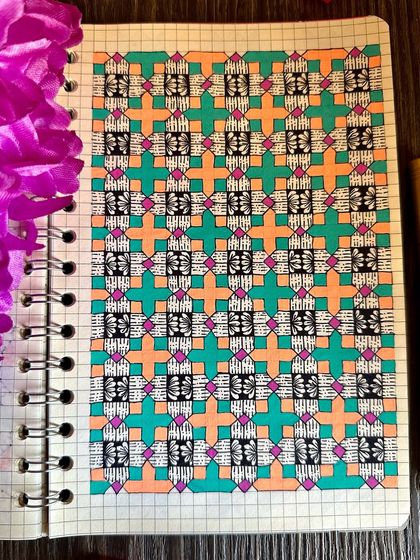 Another therapeutic pattern, this one in teal, orange, and pink. The color combinations are endless.