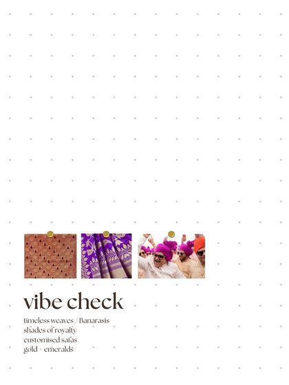 A 'vibe check' mood board for a royal-themed wedding. It showcases our conceptual process, combining textile swatches, color palettes, and inspiration images to define the aesthetic for an event.