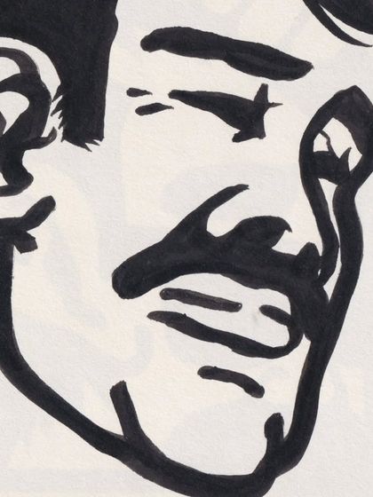 This portrait from the series has a bit more of a smirk. It's amazing how much emotion can be conveyed with simple black ink on paper.