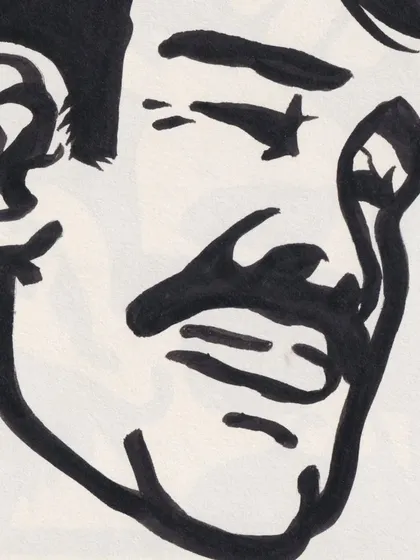 This portrait from the series has a bit more of a smirk. It's amazing how much emotion can be conveyed with simple black ink on paper.