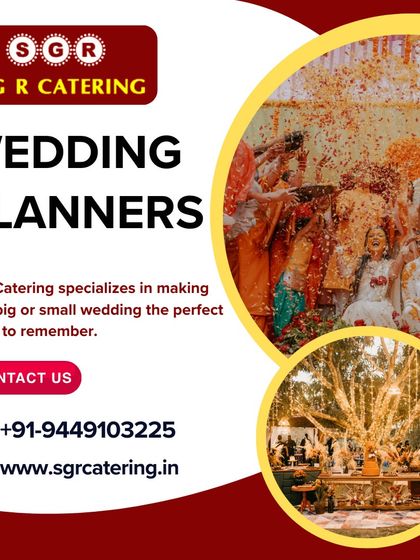 This graphic highlights two key aspects of our service: a joyous wedding ceremony and a beautifully lit outdoor reception. We specialize in making your wedding, big or small, a perfect event to remember.