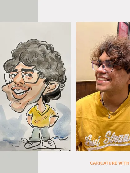 From a real smile to a work of art. This guest's fun personality shines through in both the photo and the finished caricature.