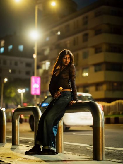 Another pose from the same series, this time with a more introspective mood. Night shoots are great for exploring different emotions.