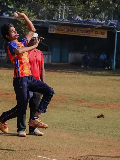 A young bowler with a classic action during our practice game, honing his skills for future tournaments.