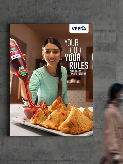 Here is the Veeba ketchup advertisement displayed as a poster in a real world setting. It demonstrates how my food photography translates from the studio to impactful out of home advertising that grabs attention.