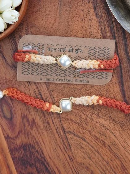 My minimalist Kundan Rakhi. A simple braided crochet band with a beautiful Kundan stone at the center.