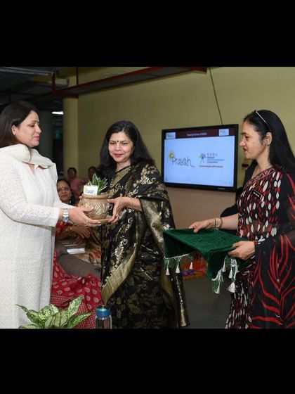Being welcomed at the skill development center. My message to these women is always to know their rights and stand up for themselves.
