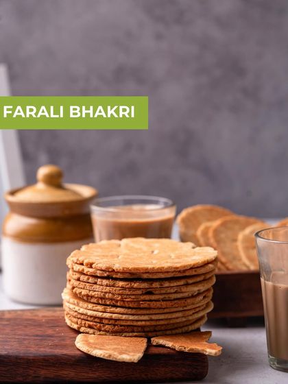 A stack of my crispy Farali Bhakri, perfect for pairing with tea or yogurt during your fast. These are light, delicious, and made with fasting-approved ingredients.