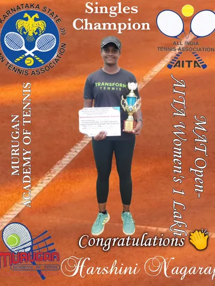 Celebrating Harshini Nagaraj, the Singles Champion of our MAT Open AITA Women's 1 Lakh Tournament. We are committed to promoting women's tennis by hosting high-stakes events that attract top talent.