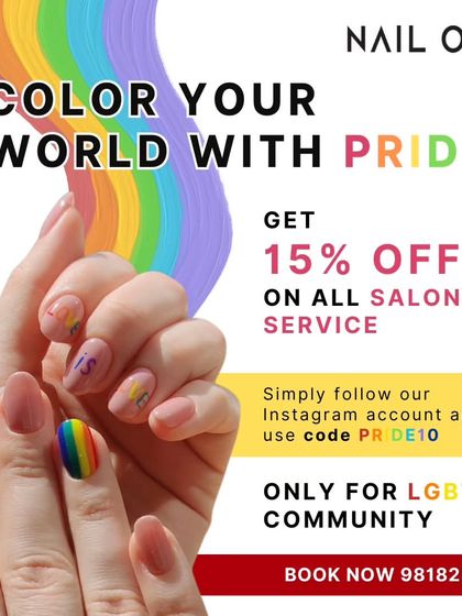 Another one of our promotional designs for Pride month, encouraging our clients to "Color Your World with Pride." This look features subtle rainbow details for a more minimalist take on Pride nails.