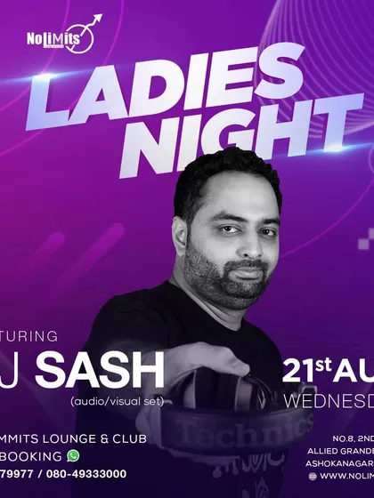 A clean and stylish poster for my weekly Ladies' Night residency, highlighting my audio-visual set.