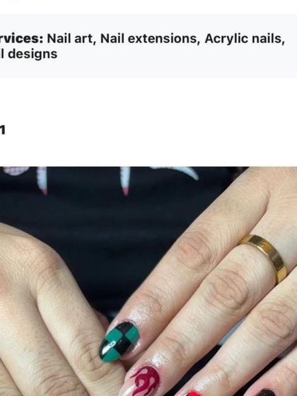 A graphic showing the variety of services I offer, including nail art, extensions, and acrylics.