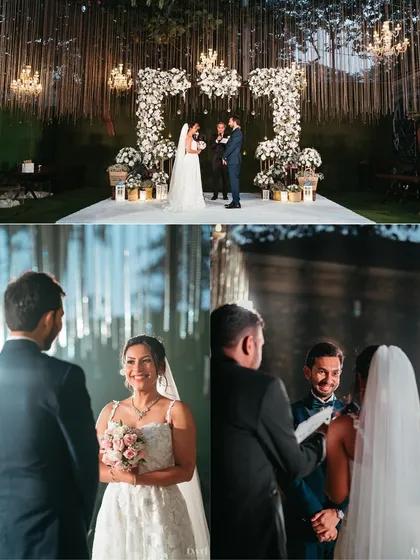 A collage capturing the smiles, the vows, and the beautiful setting of their unique and personal wedding ceremony.