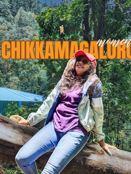 A traveler enjoying a moment on a fallen log in the forests of Chikmagalur. It's about finding joy in the simple, natural beauty around us.