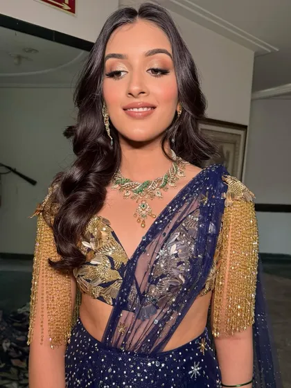 Under the starry night sky, Mehak shines brighter than ever. Her dreamy blue ensemble is a celestial dream, with sparkling eyes and skin that glows like stardust.