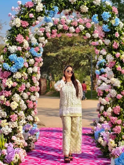 A grand floral entrance for a beautiful Haldi and Mehndi carnival. I love making an entrance that matches the scale and beauty of the event I'm hosting.