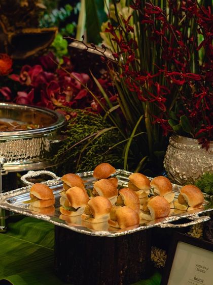 A different perspective of the mini sliders, ready to be enjoyed by guests. Our canapés are designed to be as delicious as they are convenient for a party setting.