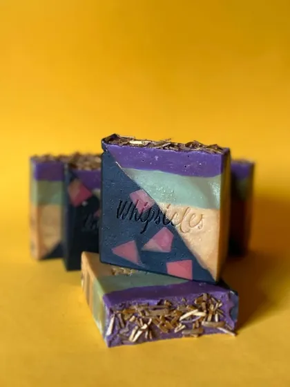 Our 'Issa Party' Cold Process Soap, a celebration in every lather. The confetti top and vibrant stripes evoke the spirit of Christmas and New Year's Eve.
