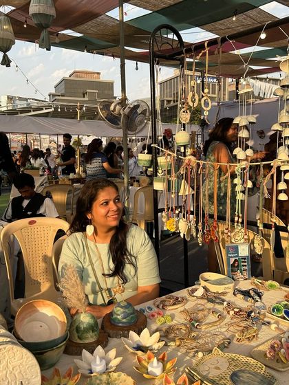 A moment of calm at my stall during The Lil Flea market. It's a whirlwind of activity, but I love every minute of it.