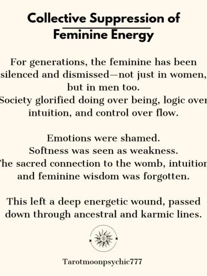 For generations, feminine energy has been silenced, not just in women but in men too. Society glorified logic over intuition and control over flow, leaving a deep energetic wound.