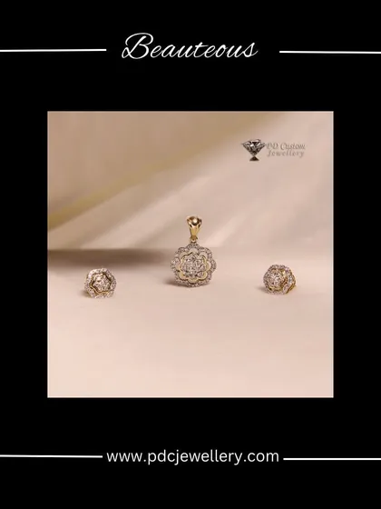 A beauteous floral diamond pendant set in 18kt gold. The delicate and intricate design is perfect for those who love feminine and elegant jewellery.