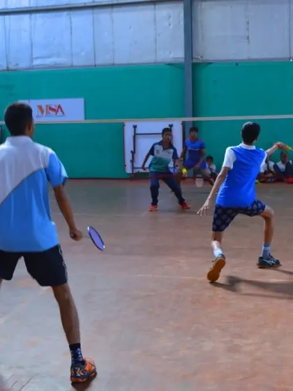 Players competing in a doubles match during the Inter-District CBSE school tournament. We have the expertise to manage school-level sporting events and competitions.