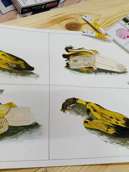 This is a watercolor study I did of a banana, exploring its form and color at different stages. This kind of observational painting is the foundation of my still life work and shows how I can capture detail in a series.