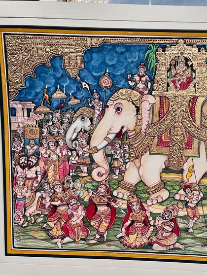 A close-up of the iconic Jumboo Savari from our Dasara festival painting. This piece celebrates Karnataka’s vibrant art and culture.