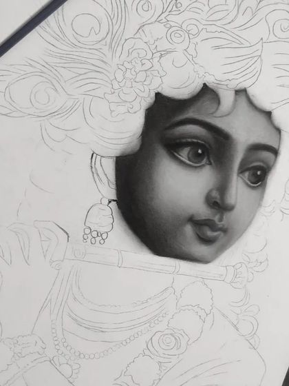 Another perspective of the Krishna WIP, showing the smooth, blended skin tone I achieve with charcoal before adding finer details.