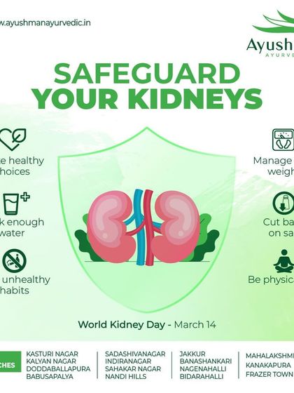 In observance of World Kidney Day, this infographic provides simple, actionable tips to safeguard your kidneys. It promotes healthy choices like managing weight, reducing salt, and staying physically fit, all of which are central to the Ayurvedic lifestyle.