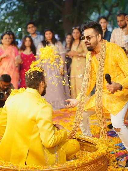 A fun moment with the couple during their flower shower Haldi. I love being right there to share in their joy.