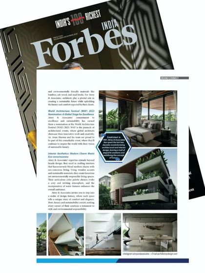 Another page from our feature in Forbes India, showcasing the interiors and exteriors of projects that blend modern design with eco-conscious principles and a deep connection to nature.