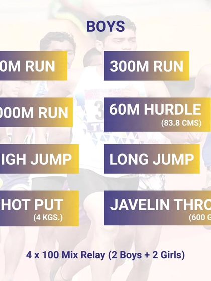 The list of events for the Boys U-16 category, featuring a mix of track and field disciplines.