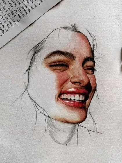 A unique portrait where I combined a graphite outline with selective color on the face. This piece, which took 6 hours, is an experiment with light, shadow, and mixed media.